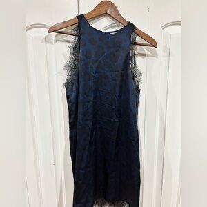 NWT Zara Navy and Black Leopard Print Lace Satin Mini Dress
